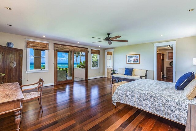 5070 Kukuna Rd, Anahola, HI 96746 - bedroom featuring wood finished floors, access to outside, recessed lighting, and baseboards