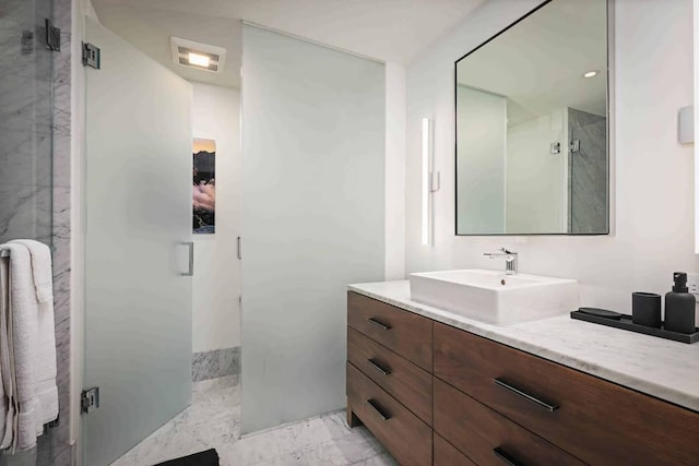 66-84 Kaunaoa Dr Unit C55, Kamuela, HI 96743 - full bathroom featuring a marble finish shower, vanity, and marble finish flooring