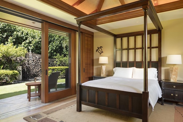 68-1015 Pauoa Way, Kamuela, HI 96743 - bedroom featuring access to exterior, beamed ceiling, and wood finished floors
