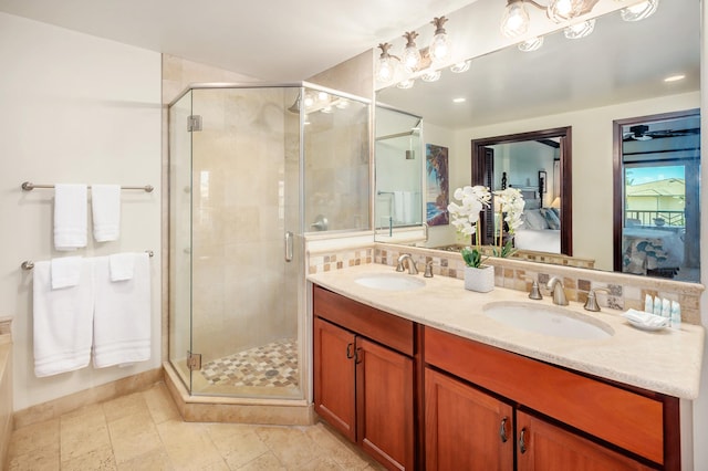 4-820 Kuhio Hwy Unit C402, Kapaa, HI 96746 - ensuite bathroom featuring double vanity and a stall shower