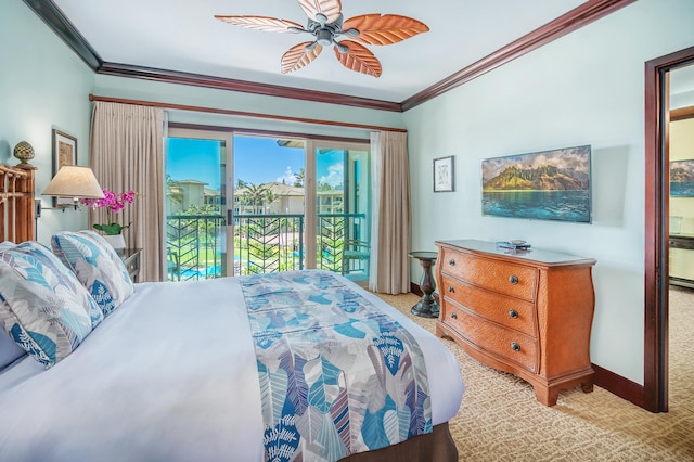 4-820 Kuhio Hwy Unit C402, Kapaa, HI 96746 - carpeted bedroom with access to outside, crown molding, and ceiling fan