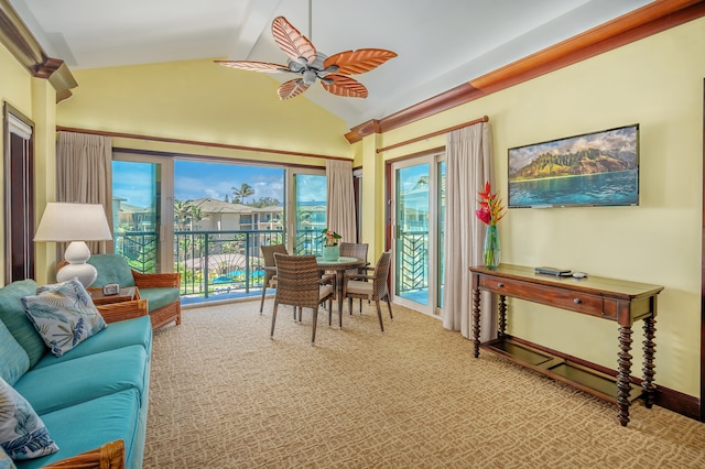 4-820 Kuhio Hwy Unit C402, Kapaa, HI 96746 - living area featuring lofted ceiling and a ceiling fan