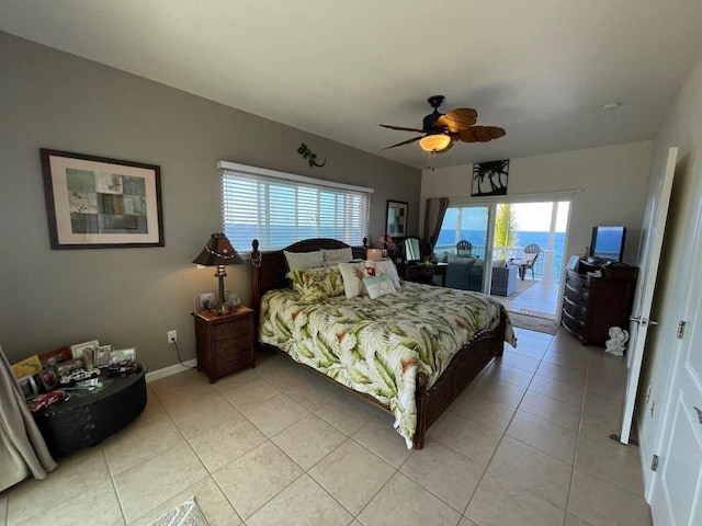 88-119 Kai Ave, Captain Cook, HI 96704 - bedroom featuring access to outside, light tile patterned floors, ceiling fan, and baseboards