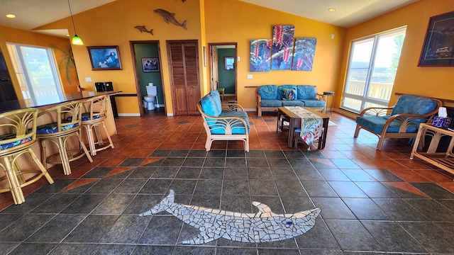 88-107 Kai Ave, Captain Cook, HI 96704 - living area featuring lofted ceiling, baseboards, and recessed lighting