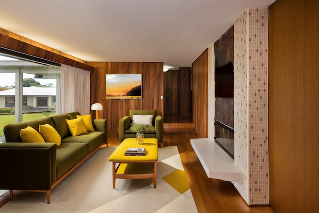 114 Kupaa St, Hilo, HI 96720 - living room with wood walls and a fireplace