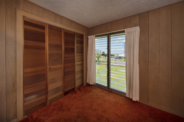 114 Kupaa St, Hilo, HI 96720 - unfurnished bedroom with wood walls, carpet floors, a closet, and a textured ceiling