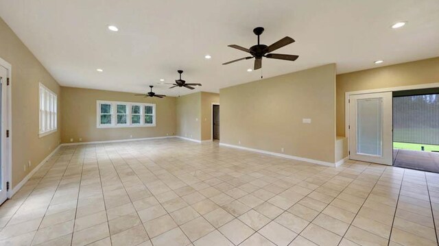 6573-E Puupilo Rd, Kapaa, HI 96746 - spare room with ceiling fan, recessed lighting, light tile patterned flooring, and baseboards