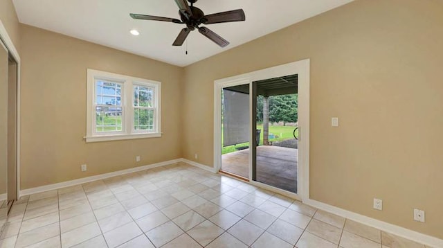 6573-E Puupilo Rd, Kapaa, HI 96746 - spare room featuring baseboards, a ceiling fan, light tile patterned floors, and recessed lighting