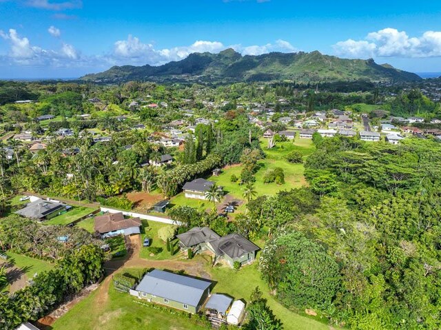 6573-E Puupilo Rd, Kapaa, HI 96746 - aerial view of property's location featuring a mountainous background and nearby suburban area