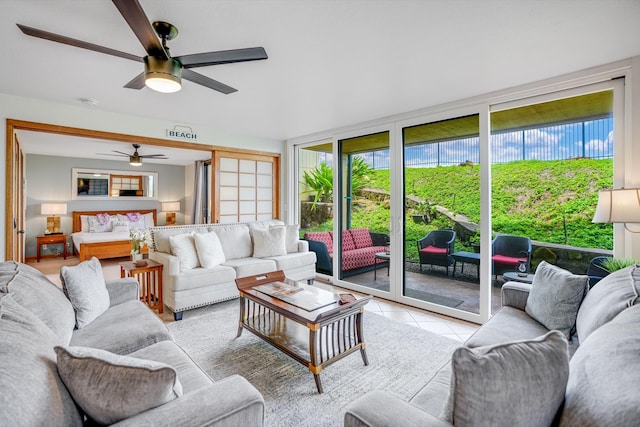 1661 Pee Rd Unit 4105, Koloa, HI 96756 - living room featuring ceiling fan and light tile patterned floors