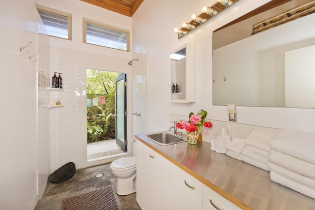 12-154 Mapuana Ave, Pahoa, HI 96778 - bathroom featuring toilet, tiled shower, and vanity