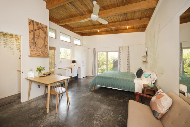 12-154 Mapuana Ave, Pahoa, HI 96778 - bedroom featuring wooden ceiling with exposed beams, access to outside, and concrete floors