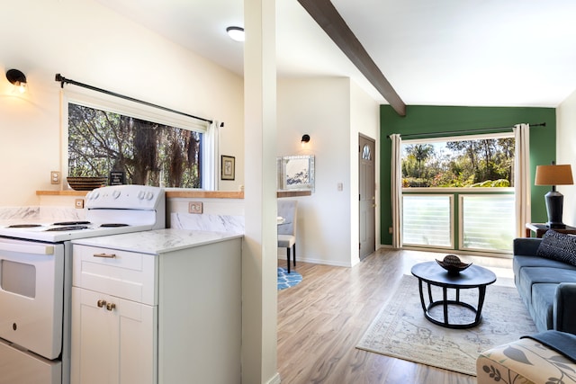 11-3246 Alaula St, Volcano, HI 96785 - living room featuring plenty of natural light, light wood-style flooring, beam ceiling, and baseboards