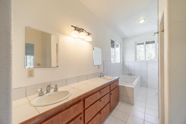 16-1366 Ao Rd, Mountain View, HI 96771 - full bathroom with a jetted tub, double vanity, and tile patterned floors