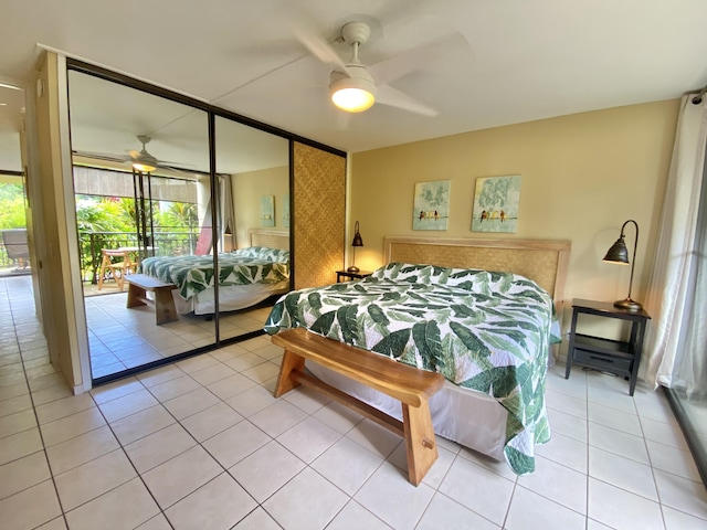 75-6026 Alii Dr Unit 3105, Kailua-Kona, HI 96740 - bedroom with light tile patterned floors, access to outside, and a ceiling fan
