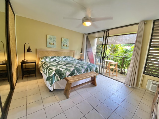 75-6026 Alii Dr Unit 3105, Kailua-Kona, HI 96740 - bedroom featuring access to exterior, light tile patterned floors, and ceiling fan