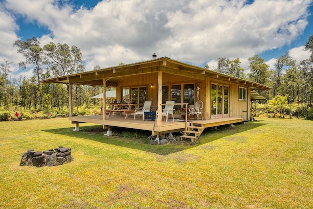 11-2860 Apele Rd, Mountain View, HI 96771 - rear view of house with a lawn and a deck