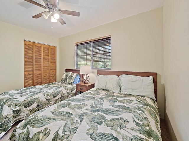 19-4157 Wright Rd, Volcano, HI 96785 - bedroom featuring a closet, ceiling fan, and carpet flooring