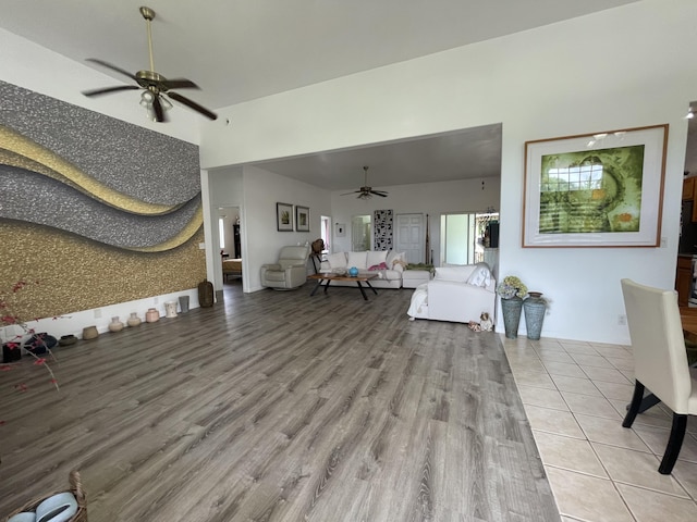 15-1765 28th Ave, Keaau, HI 96749 - living area with ceiling fan, a high ceiling, and wood finished floors