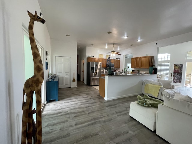 15-1765 28th Ave, Keaau, HI 96749 - living area with wood finished floors, ceiling fan, and recessed lighting