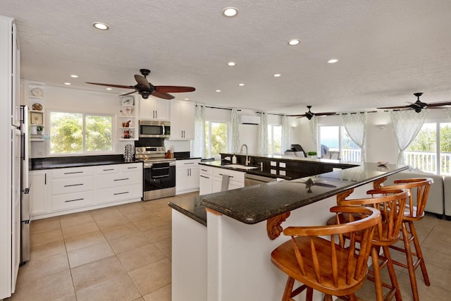 15-112 Kuna St, Pahoa, HI 96778 - kitchen with appliances with stainless steel finishes, ceiling fan, open shelves, a sink, and recessed lighting