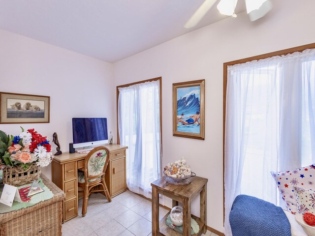 75-6124 Alii Dr Unit 208, Kailua-Kona, HI 96740 - office with light tile patterned floors and ceiling fan