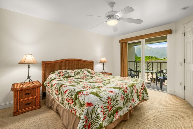 4141 Lei O Papa Rd Unit 50, Princeville, HI 96722 - bedroom featuring carpet flooring, access to outside, a ceiling fan, and baseboards