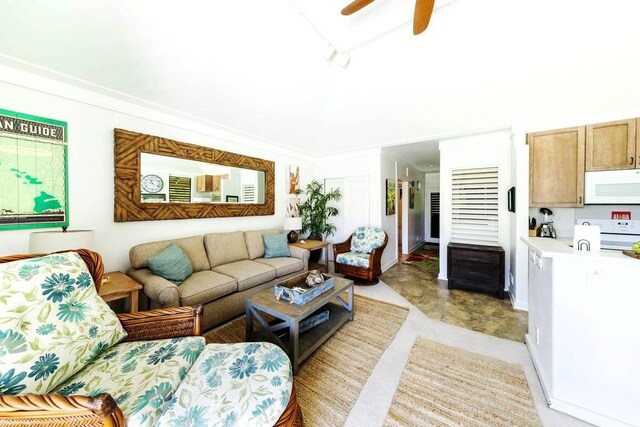 2253 Poipu Rd Unit 154, Koloa, HI 96756 - living area featuring lofted ceiling and ceiling fan