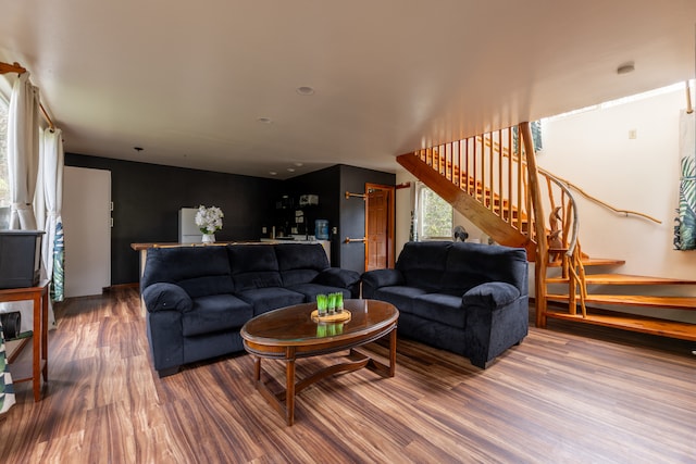 11-3828 2nd St, Volcano, HI 96785 - living room with wood finished floors and stairway