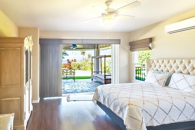 76-149 Kamehamalu St, Kailua-Kona, HI 96740 - bedroom with a wall mounted AC, access to exterior, wood finished floors, and multiple windows