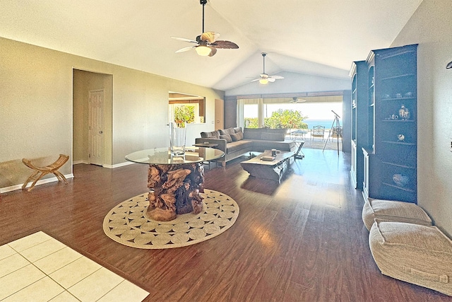 76-149 Kamehamalu St, Kailua-Kona, HI 96740 - living area featuring wood finished floors, lofted ceiling, ceiling fan, and baseboards