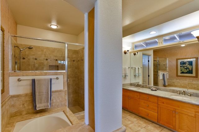 68-1125 Kaniku Dr Unit 706, Kamuela, HI 96743 - full bath featuring a stall shower, double vanity, and tile patterned flooring
