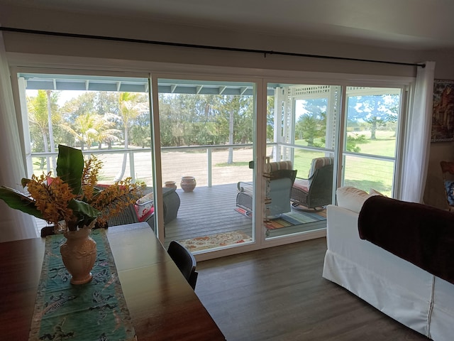 94-1770 Kaulua St, Naalehu, HI 96772 - doorway featuring wood finished floors and plenty of natural light