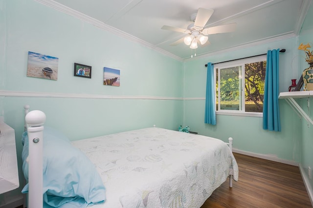 83-1008 Kahula Pl, Captain Cook, HI 96704 - bedroom featuring dark wood-type flooring, baseboards, crown molding, and ceiling fan