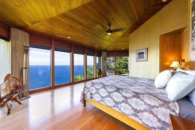 36-2850 Hawaii Belt Rd, Ookala, HI 96774 - bedroom featuring wood ceiling, a water view, vaulted ceiling, wood finished floors, and access to exterior