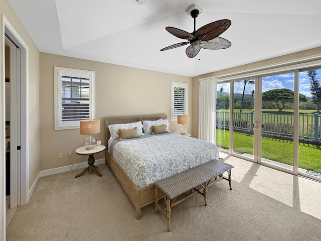 78-122 Holuakai St, Kailua-Kona, HI 96740 - bedroom featuring access to exterior, light carpet, multiple windows, baseboards, and lofted ceiling