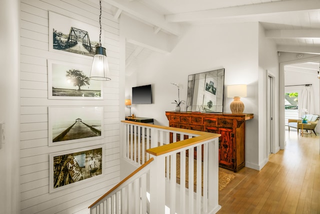 5108 Opelu St, Hanalei, HI 96714 - hallway featuring hardwood / wood-style floors, an upstairs landing, and baseboards