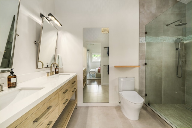 5108 Opelu St, Hanalei, HI 96714 - bathroom featuring ensuite bathroom, double vanity, toilet, tile patterned floors, and a shower stall