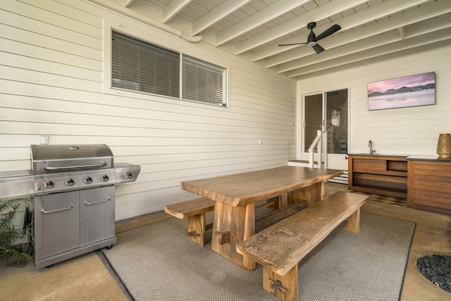 5108 Opelu St, Hanalei, HI 96714 - view of patio featuring grilling area, a ceiling fan, and outdoor dining space