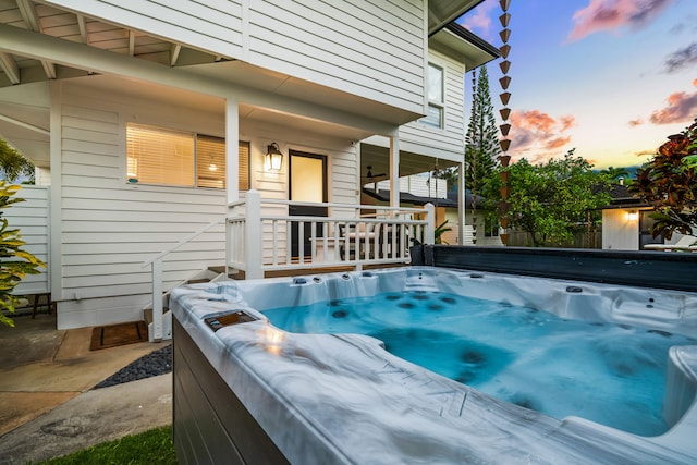 5108 Opelu St, Hanalei, HI 96714 - pool at dusk with a hot tub
