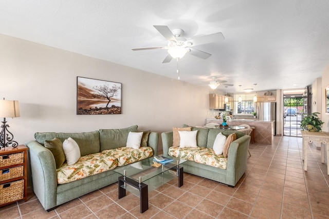 78-6920 Alii Dr Unit 219, Kailua-Kona, HI 96740 - living room with ceiling fan and light tile patterned flooring