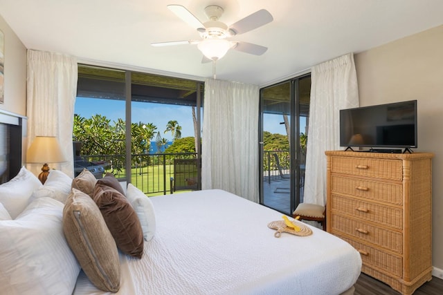 78-6920 Alii Dr Unit 219, Kailua-Kona, HI 96740 - bedroom featuring access to outside, wood finished floors, and a ceiling fan