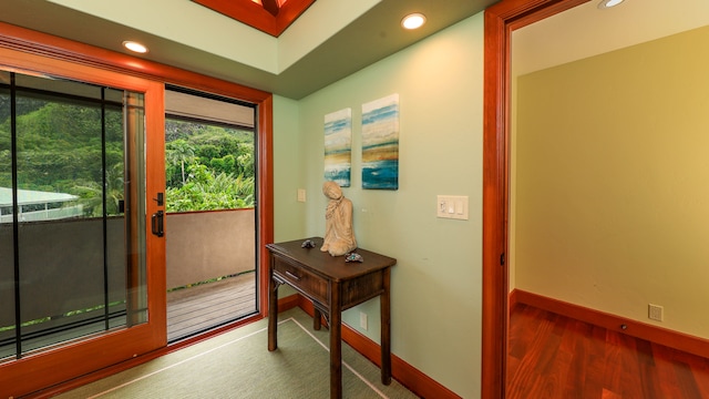 5-7834 Kuhio Hwy, Hanalei, HI 96714 - doorway to outside with baseboards, recessed lighting, and wood finished floors