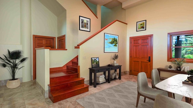 5-7834 Kuhio Hwy, Hanalei, HI 96714 - tiled foyer featuring stairs and a towering ceiling