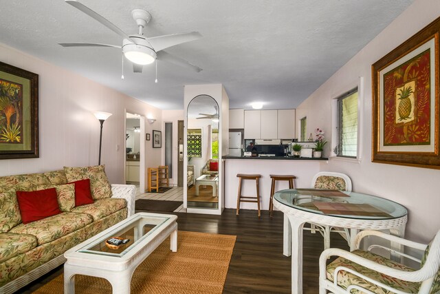 525 Aleka Lp Unit G9, Kapaa, HI 96746 - living area featuring a ceiling fan, dark wood finished floors, and healthy amount of natural light