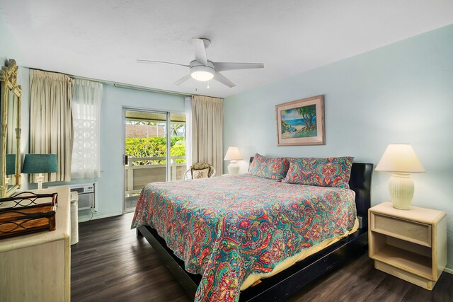 525 Aleka Lp Unit G9, Kapaa, HI 96746 - bedroom with access to outside, wood finished floors, a ceiling fan, and a wall unit AC