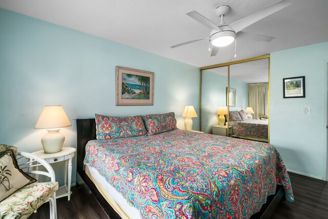 525 Aleka Lp Unit G9, Kapaa, HI 96746 - bedroom featuring wood finished floors, a closet, ceiling fan, and baseboards
