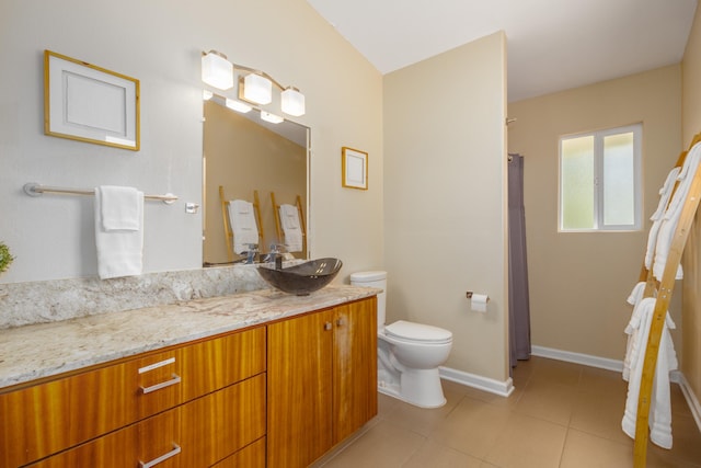 11-3064 Lehua St, Mountain View, HI 96771 - full bathroom featuring toilet, vanity, tile patterned flooring, baseboards, and a shower with curtain