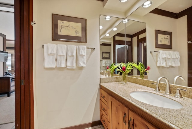2253 Poipu Rd Unit 109, Koloa, HI 96756 - bathroom featuring vanity, tile patterned flooring, and recessed lighting