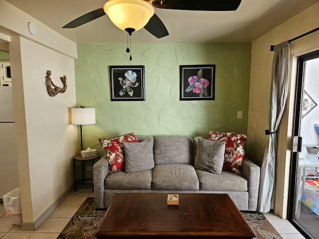 75-6082 Alii Dr Unit A201, Kailua-Kona, HI 96740 - living room featuring light tile patterned floors and ceiling fan